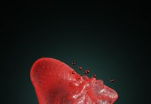 간 건강의 경고등 — ‘비알코올성 지방간’이 늘고 있다 a red substance floating on top of a black surface